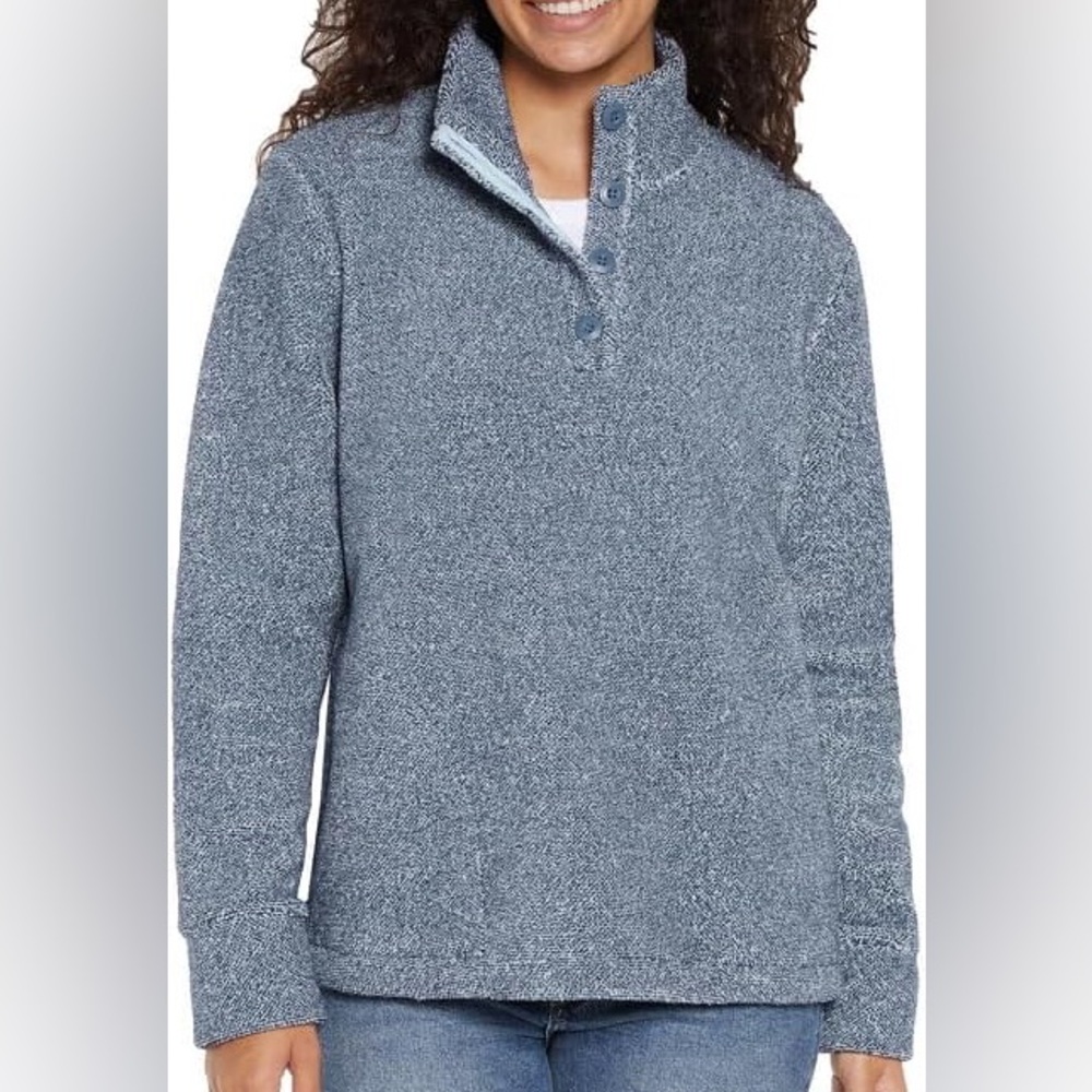 Eddie Bauer pullover sweater long sleeve fleece blue small cozy mock neck